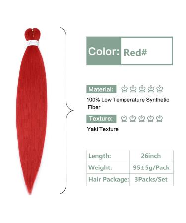 YDDM PRE Stretched 26 Inch Red Braiding Hair Extensions - 3 Packs Jumbo Kunsthaar for Braid Styles - Buy Online on GoSupps.com