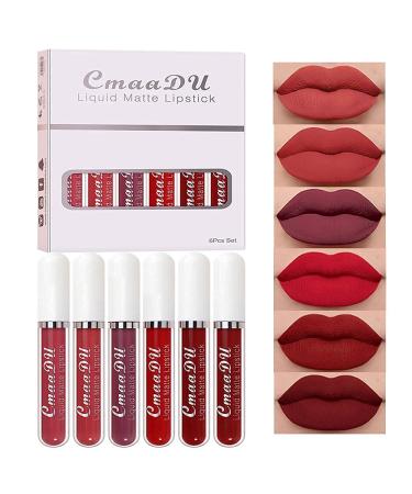 6Pcs Matte Liquid Lipstick Set for Women | Long Lasting Waterproof 24 Hour Matte Lipstick | Deep Red Lip Stain | Pack of 6 - Buy Online on GoSupps.com