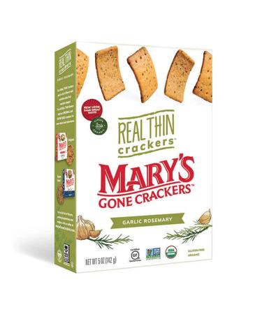 Mary's Gone Crackers Real Thin Crackers, Made with Real Organic Whole Ingredients, Gluten Free, Garlic Rosemary, 5 Ounce (Pack of 1) Garlic Rosemary 1 Pack