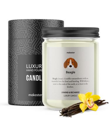 Beagle Candle - 220g Soy Wax with Madagascan Vanilla Jasmine & Sugared Almond - Beagle Gift for Christmas or Birthday - Dog Lover Candles by Makester