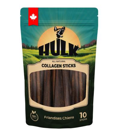 HULK Pet Products 6 Inch Collagen Sticks for Dogs (Pack of 10) -Odor Free Long Lasting Collagen Chews -Natural Collagen Sticks for Dogs -Low Fat High Protein Grain Free Canion Collagen Dog Treats