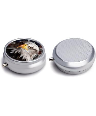 Buy Round Pill Box with America Flag & Eagle Print | 3 Compartment Decorative Metal Pill Organizer - Portable & Stylish Pocket Pill Case - Buy Online on GoSupps.com