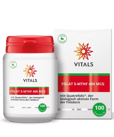 Vitals Folate 5-MTHF - 400mcg folic acid with Quatrefolic 100 capsules. For pregnancy vegan.