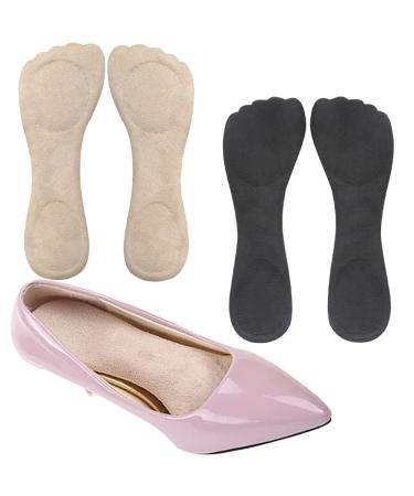 High Heel Inserts Women Adhesive Velvety Cushioning Insoles for High Heels Anti-Slip Gel Cushion Insoles for High Heels Pain Relief Shoe Inserts for Dress Shoes 2 Pairs Beige+Black 5-8 US size 2 Velvety