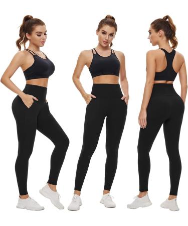 NEW YOUNG 3 Pack High Waisted Leggings with Pockets for Women - Tummy Control Workout Yoga Pants - Black - Large-X-Large - Buy Online on GoSupps.com