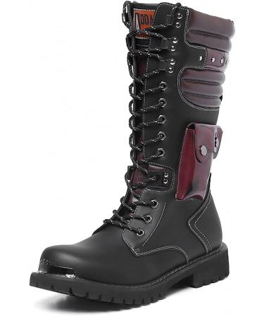 Men's Waterproof Military Tactical Combat Boots | Tebapi Army Backpacking Leather Mid-Calf High Boots | Buckle Lace Up, British Metal Accents | Motorcycle Biker Riding Punk Rock Shoes | Black 8.5 - Buy Online on GoSupps.com