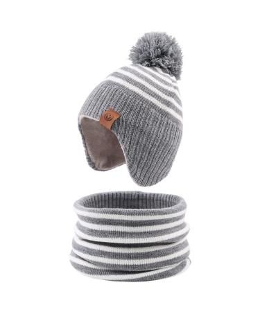 XIAOHAWANG Striped Winter Baby Beanie Knitted Hat Boys Girls Toddler Kids Warm Children Classic Beanie Hats 2-4 Years Gray(Hat+Scarf) - Buy Online on GoSupps.com
