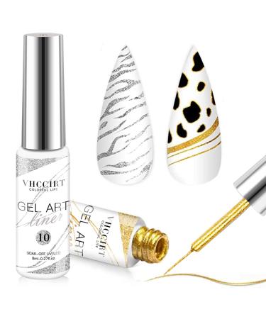 Gel Nail Polish Set Gel Liner Nail Art Classical Metallic Painted Gel Nail Polishes Gold Silver Soak Off Salon DIY Fall Winter Nail Art Design Line Art Gel Nail Art Supplies Kit Gifts Set for Women 2 Pack (Gold & Silver)...