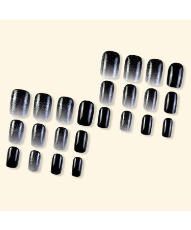 Square Press on Nails - Short Black White Gradient Glitter Full Cover Acrylic - 24 Pcs Stick On Nails for Women & Girls - Buy Online on GoSupps.com