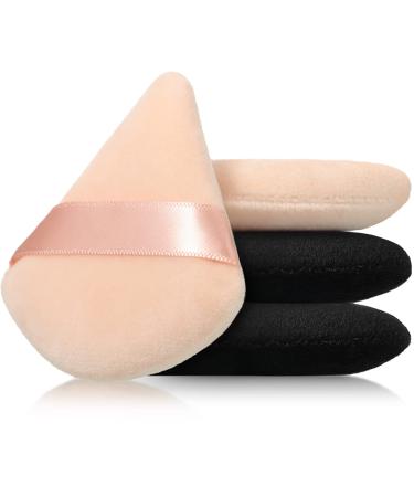 Triangle Makeup Sponge 4 Pcs Cosmetics Face Powder Puff Foundation Soft Triangle Velvet Body Powder Cushion Puff Dry Wet Powder Puff Pads for Loose Powder (Black Nude)