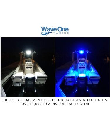 Wave One Marine Dual Color LED Marine Spreader Light - White Housing White & Blue | High Lumen Output - Stainless Hardware & Bracket - IP68 Waterproof - Multicolor - Boat Deck Flood Beam - Buy Online on GoSupps.com