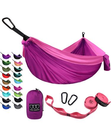 Gold Armour Camping Hammock - Portable Hammock Single Hammock Camping Accessories Gear for Outdoor Indoor Adult Kids, USA Based Brand (Fuchsia & Pink)