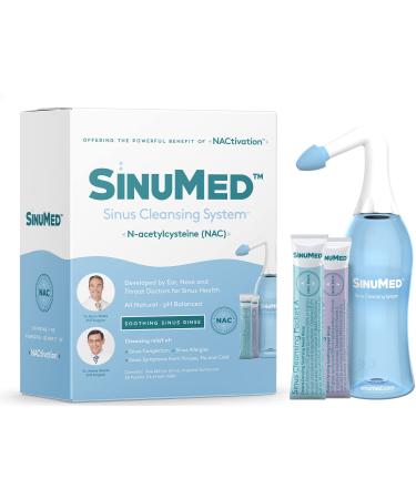 SinuMed: Sinus Cleansing System - Relief of Sinus Congestion Allergies Patent-Pending N-Acetylcysteine - 1 Kit (28 Packets 1 Bottle)- All Natural pH Balanced - Developed by ENT MDS- 14 Day Supply