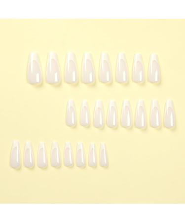 Mouyouglow Press On Nails - Medium Ballerina Shape Glossy Milky White French Tips with Nail Glue | Shop Glossy Artificial Fingernails - Buy Online on GoSupps.com