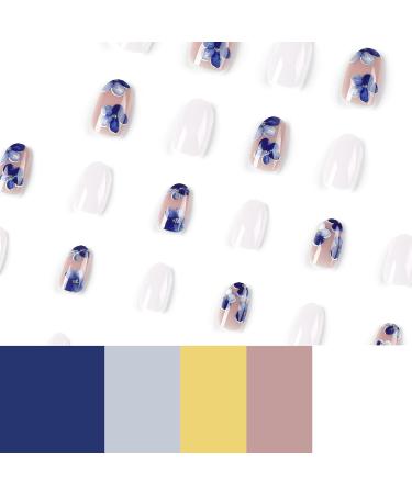 Mouyouglow Press On Nails - Short Almond White Nude Blue Flowers | Fake Nails with Glue | Gold Dust Acrylic Fingernails Q22 - International Shipping Available - Buy Online on GoSupps.com