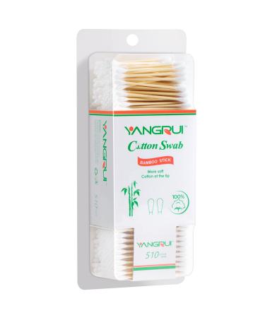 YANGRUI Cotton Swab  510 Count Bamboo Stick BPA Free Naturally Pure Double Round Ear Swabs Eco-friendly Cotton Buds (Pack of 1)
