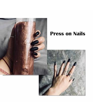 Bufenia Matt Ballerina Acrylic Fingernails - Black Coffin Press-On Nails for Women & Girls | 24 Pieces Medium Length - Buy Online on GoSupps.com
