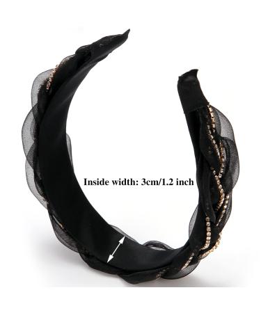 BOMTTY 1.2 Inch Wide Brim Solid Color Chiffon Headband with Rhinestone Weaving - Fashion Hair Accessory for Women and Girls (Black/White) - Buy Online on GoSupps.com