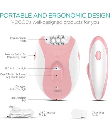 VOGOE 4-in-1 Epilator for Women - Rechargeable & Cordless Hair Removal with 21 Tweezers - Electric Razor for Face, Legs, Arms, Armpit, Bikini - 2 Speeds - Pink - Buy Online on GoSupps.com