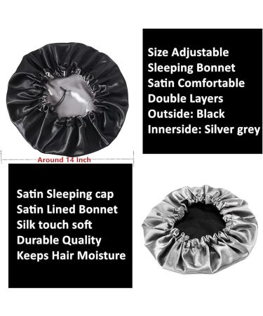 Satin Silk Bonnet for Women - Extra Large Pink Cap for Long Curly Hair - 2 Pc Set (Black/Dark Blue) - Buy Online on GoSupps.com