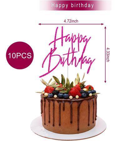 10Pcs Happy Birthday Cupcake Toppers rose red Glitter with Happy Birthday Letter Cake Topper Decoration for Birthday rose red Theme Party (Rose Red) - Buy Online on GoSupps.com