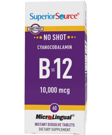 Superior Source Vitamin B12 10000 mcg Sublingual Tablets - Metabolism & Energy Boost, Nervous System Support - 60 Count, Non-GMO - Buy Online on GoSupps.com