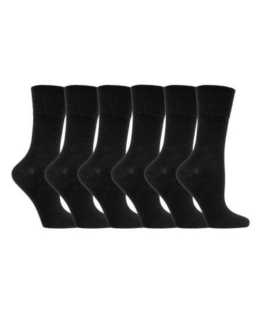 Sock Shop Women's 6 Pairs Sockshop Diabetic Gentle Grip Socks Shoe Size UK 4-8 EUR 37-42 Black