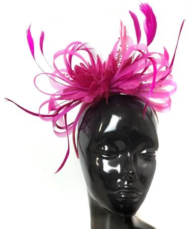 Ladies Wedding Horse Racing Fascinator Headband with Feathers - Fuchsia Hot Pink | One Size | Perfect for Events & Races - Buy Online on GoSupps.com