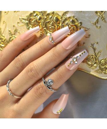Sethexy Long Sparkle Ballerina False Nails - Crystal Nude Pink Coffin Acrylic Tips for Women & Girls - 24 pcs - Buy Online on GoSupps.com