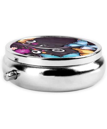 Butterflies Round Pill Box - 3 Compartment Mini Decorative Travel Organizer for Tablets Vitamins & Medicine - Buy Online on GoSupps.com