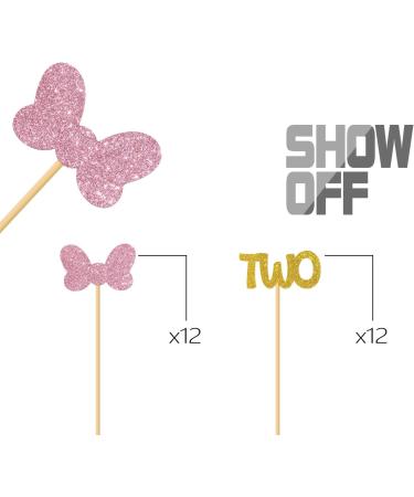 MonMon & Craft Minnie Two Cupcake Toppers/Girls Children 2nd Birthday Cupcake Toppers/Twins 2nd Birthday/Kids Birthday Party Decorations/Glitter - 24 Pcs - Buy Online on GoSupps.com