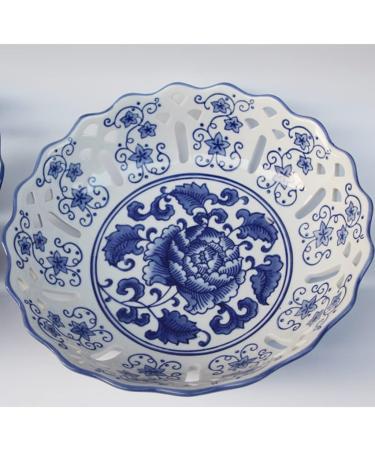 Fruit Bowl Salad Bowl Ceramic Creative Blue and White Porcelain Fruit Plate Snack Basket Food Basin Chinese Classical Hollow Crafts Fruit Bowl for Kitchen Counter (Color : A Size : Large) (A Small) - Buy Online on GoSupps.com