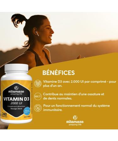 Vitamaze Vitamin D3 2000 IE Highly Dosed & Vegetarian 240 Tablets for More than a Year 50 mcg Pure Cholecalciferol Natural Dietary Supplement Without Additives Made in Germany - Buy Online on GoSupps.com