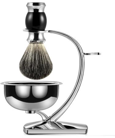 GRUTTI Premium Shaving Brush Set Luxury Razor and Brush Stand Soap Bowl and Badger Hair Shaving Brush Gift Shaving Sets for Men-Crescent Moon Black-01