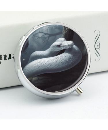 Round Snake Print Pill Box | 3 Compartment Decorative Metal Organizer | Portable Pocket Medicine Case - Buy Online on GoSupps.com