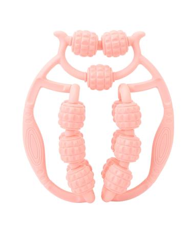 Arm Massager with 15 Wheels Leg Massage Roller Carpal Tunnel Handheld Massager for Multiple Body Parts (Pink)