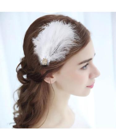 MWoot 4-Piece White Spring Fascinators Hair Clips | Handmade Feather Headdresses with Rhinestones | Stylish Hair Jewelry for Women & Girls | Perfect Party Hairpins - Buy Online on GoSupps.com