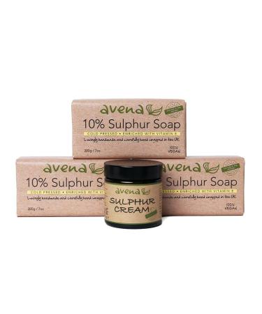 Avena Sulphur Soap & Avena Sulphur Cream Sulfur Ointment Skin Care For Acne Sulphur Ointment Sulfur Soap Large 200g Bar
