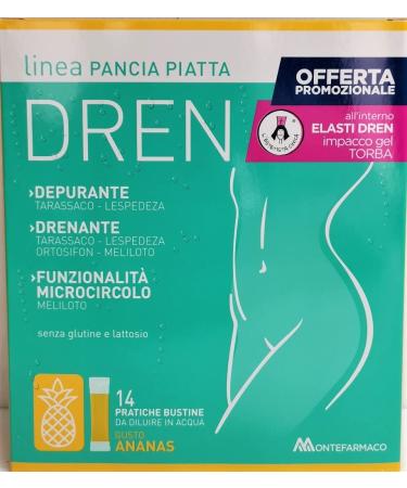 Montefarmaco Flat Stomach Drainage Gusto Pineapple 14 sachets + elastics Drainage Gel TORBA 100 ml