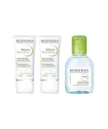 Bioderma Sebium | Sebium Pore Refiner + Sebium H2O | Tightens & Refines | Anti-Shine | Tightens Pores and Refines Skin Texture | Face | Combination & Oily Skin | Set of 2x30mL + 1x100mL