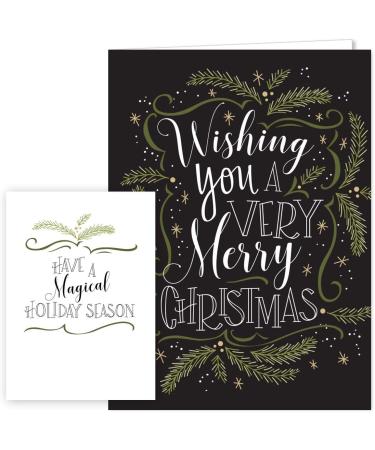 Christmas Pines Typography Holiday Card Assortment Pack - Set of 24 Cards, 3 Designs - 5'' x 7'' Folded - Made in USA - Blank Envelopes - Buy Online on GoSupps.com
