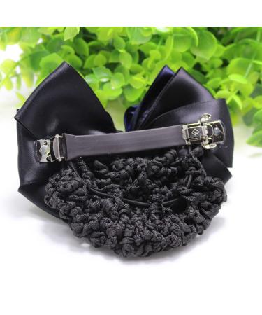 Elegant Women's Hair Node Cover - Mesh Network Bow Decoration & Satin Loop Hair Clip - Stylish French Clip with Flowers - Perfect Hair Accessories for Stewardess Banks Hotels & Restaurant Employees (Black) - Buy Online on GoSupps.com