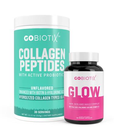 GOBIOTIX Collagen & Glow Multivitamin Bundle: Hair Skin Nails Support - 30 Servings Collagen + 90 Capsules Multivitamin