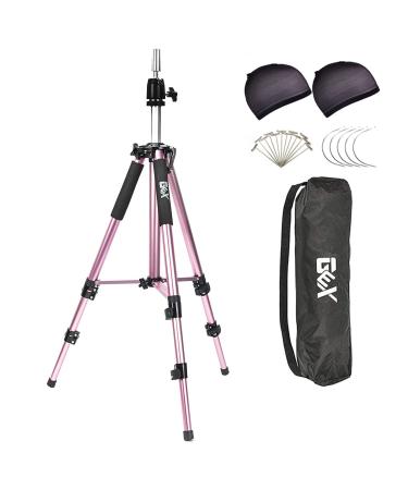 GEX 63" Heavy Duty Canvas Block Head Tripod Cosmetology Training Doll Head Stand Mannequin Manikin Head Tripod Wig Stand With Travel Bag (Rose Gold(Version 2.0))