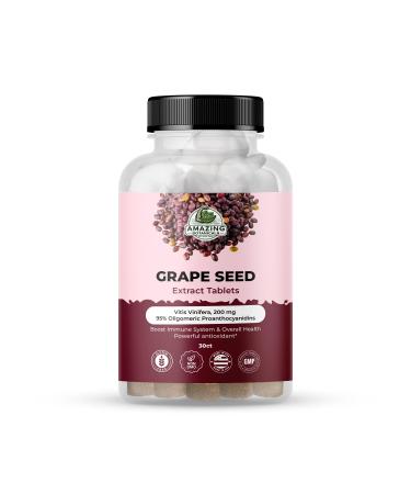 Amazing Botanicals Grape Seed Extract Tablets 30ct - 200mg Maximum Strength 95% Proanthocyanidins Standardized Extract - Immune System Booster - Antioxidants Supplement for Overall Health
