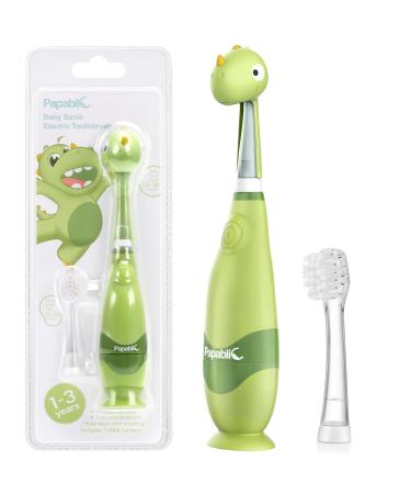Papablic Toddler Sonic Electric Toothbrush for Ages 1-3 Years Baby Electric Toothbrush with Cute Dino Cover and Smart LED Timer 2 Brush Heads (Max) 2 Brush Heads Max