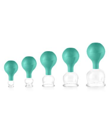 pulox cupping glass made of real glass set of 5 including suction ball 25 mm 32 mm 40 mm 52 mm & 62 mm green