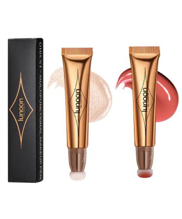 2 Colors Contour Beauty Wand Liquid Face Concealer Contouring Highlighter Blusher Stick with Cushion Applicator Blendable Super Silky Cream Contour Stick Long Lasting Smooth Natural Matte Finish (03# + 04#)