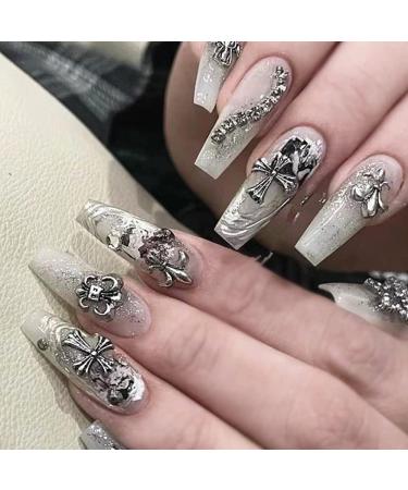 110Pcs Cross Nail Charm 3D Nail Charms for Acrylic Nails - Retro Silver Vintage Metal Nail Rhinestones Planet Gems - DIY Nail Decorations - Buy Online on GoSupps.com