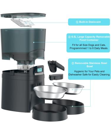 HoneyGuaridan Automatic Cat Feeder for 2 Cats - 6.5L/4.5L Pet Food Dispenser with Stainless Steel Bowl - 6 Meals - Blue - Buy Online on GoSupps.com